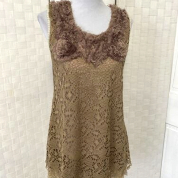 Pretty angel linen layered lace tunic top sz small *D4 - Picture 10 of 11